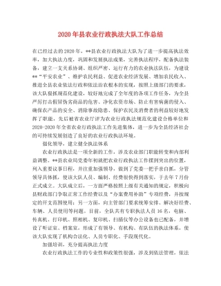 2020年县农业行政执法大队工作总结(1) 