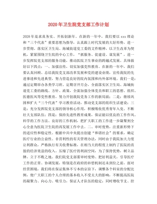 2020年卫生院党支部工作计划 