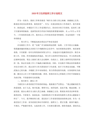 2020年卫生所医师工作计划范文 