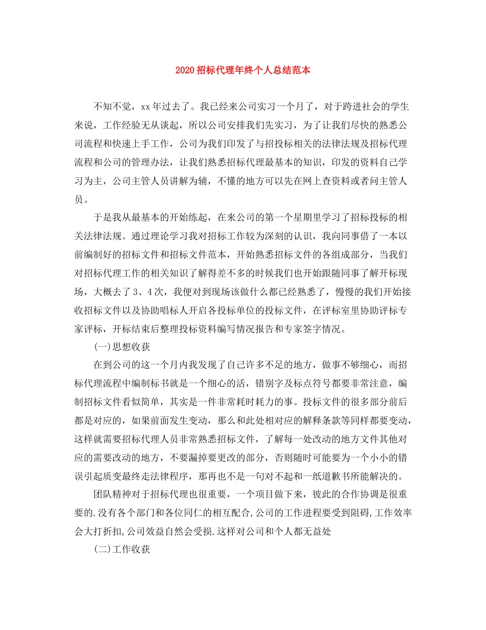 招标代理年终个人总结范本_第1页