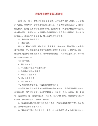 2020年协会党支部工作计划 