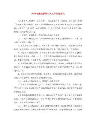 2020年医院护师个人工作计划范文 