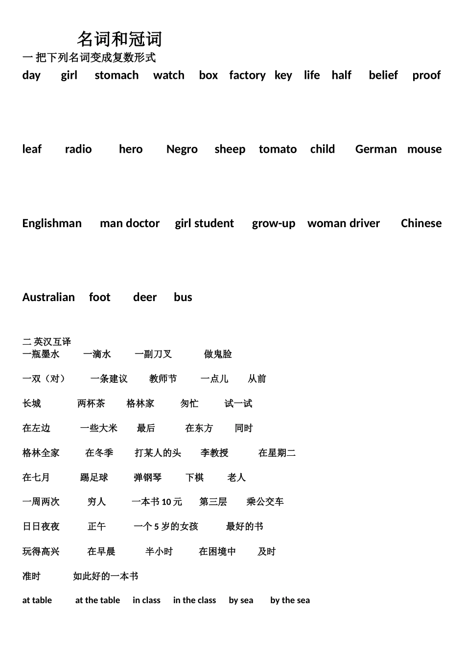 名词冠词练习题_第1页