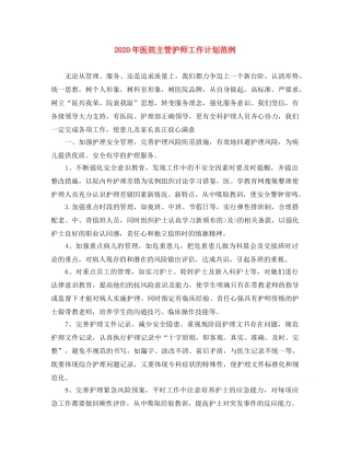 2020年医院主管护师工作计划范例 