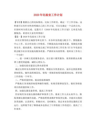 2020年化验室工作计划 