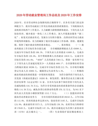 2020年劳动就业管理局工作总结及2020年工作安排 