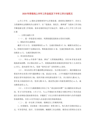 2020年劳保局上半年工作总结及下半年工作计划范文 