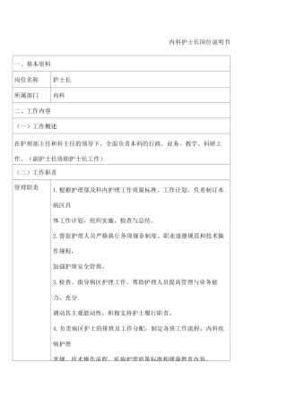 内科护士长岗位说明书