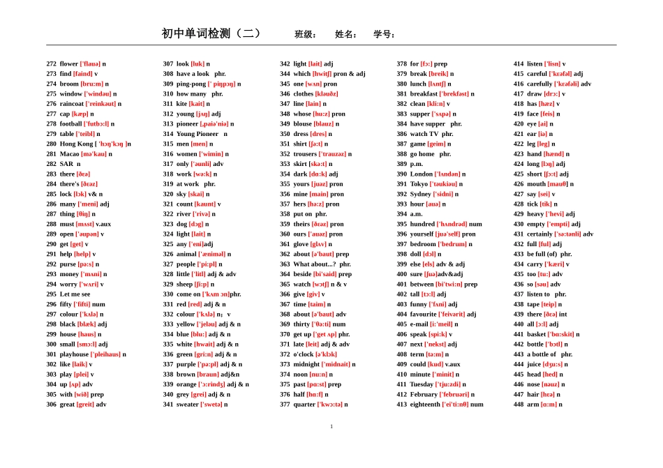 初中词汇检测（二）_第1页