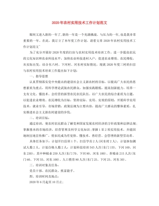 2020年农村实用技术工作计划范文 