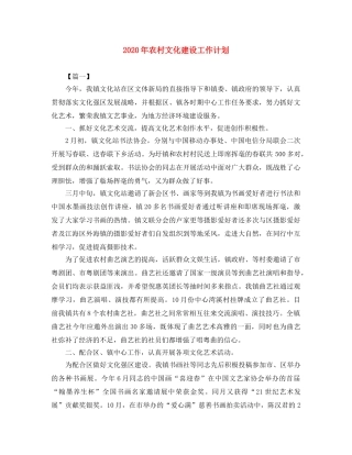 2020年农村文化建设工作计划 