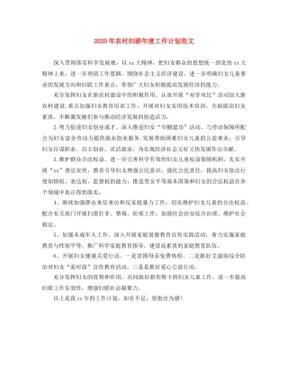 2020年农村妇联年度工作计划范文 