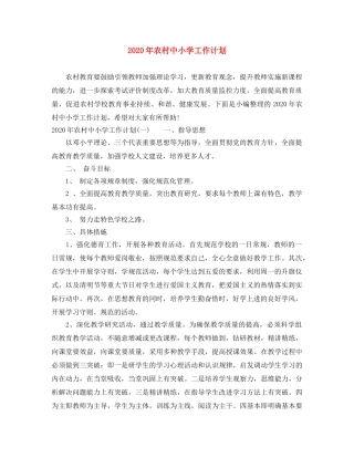 2020年农村中小学工作计划 