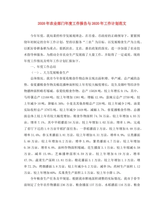 2020年农业部门年度工作报告与2020年工作计划范文 