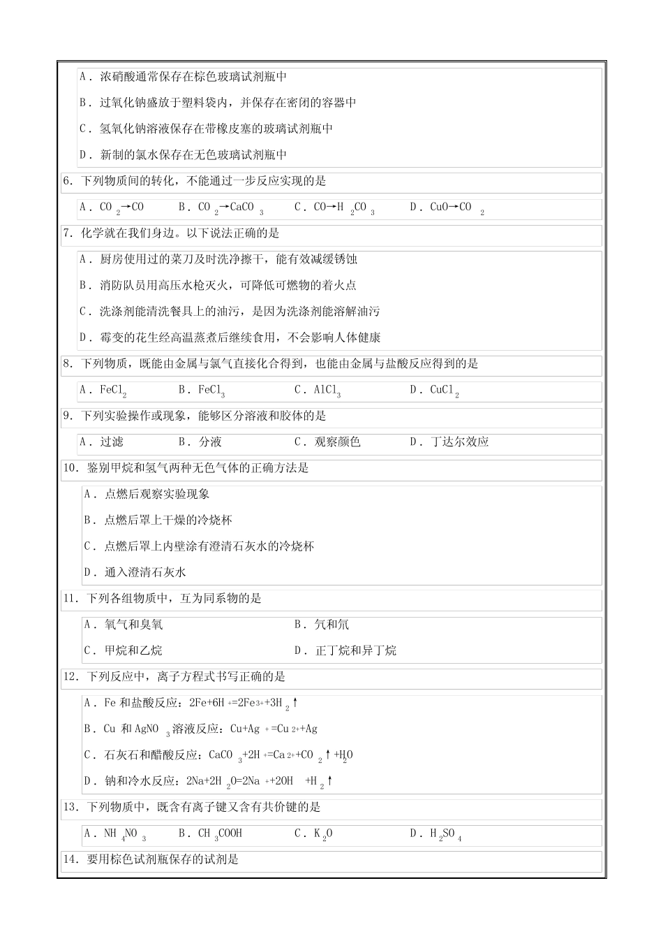 2024年1月福建省普通高中学业水平合格性考试化学仿真模拟卷02(考试版_第2页