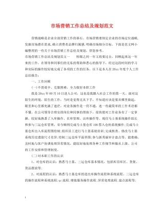 市场营销工作总结及规划范文