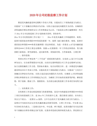 2020年公司纪检监察工作计划 