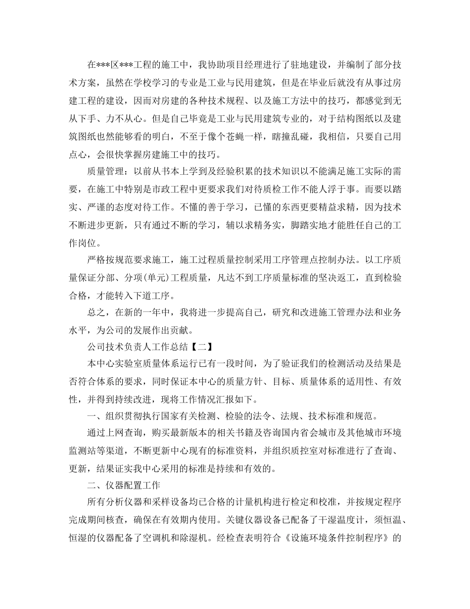 2020年公司技术负责人工作总结范文 _第2页