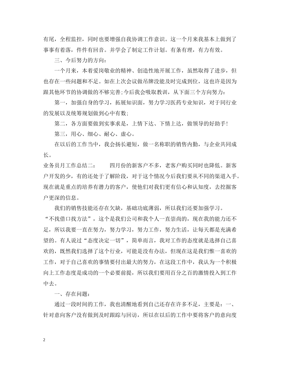 业务员月工作总结_第2页