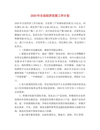 2020年全县经济发展工作计划 