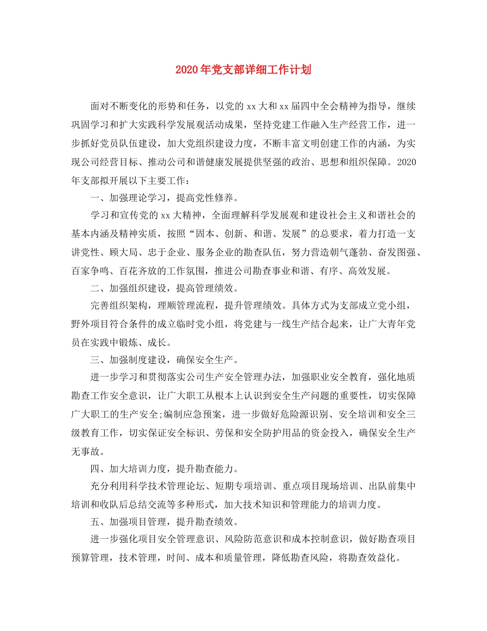 2020年党支部详细工作计划 _第1页