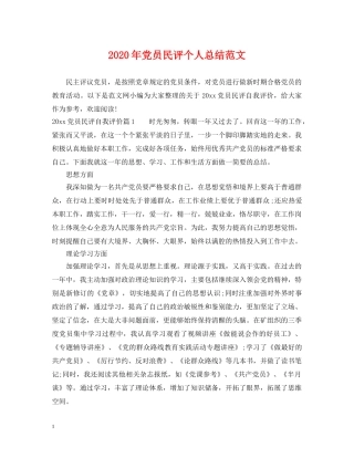 2020年党员民评个人总结范文 