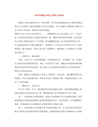 2020年保险公司员工年终工作总结