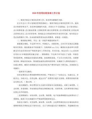 2020年信用社财务部工作计划 