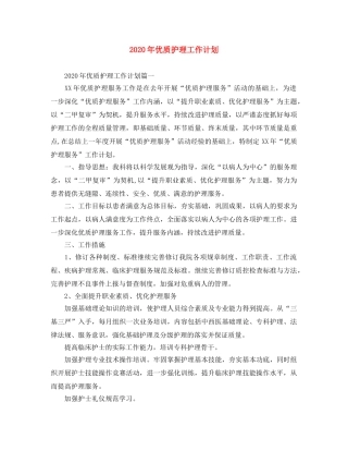 2020年优质护理工作计划 