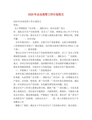 2020年企业高管工作计划范文 