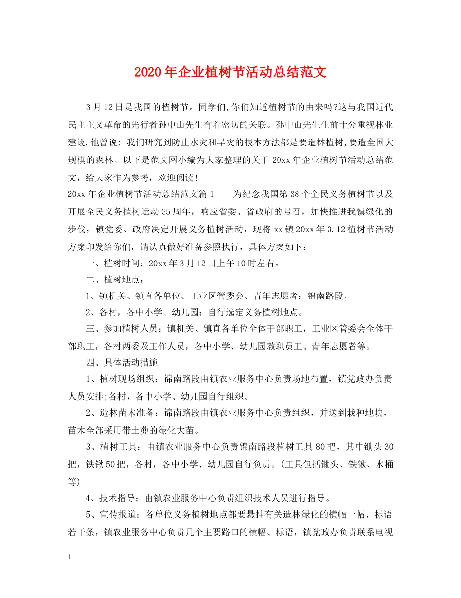 2020年企业植树节活动总结范文 _第1页