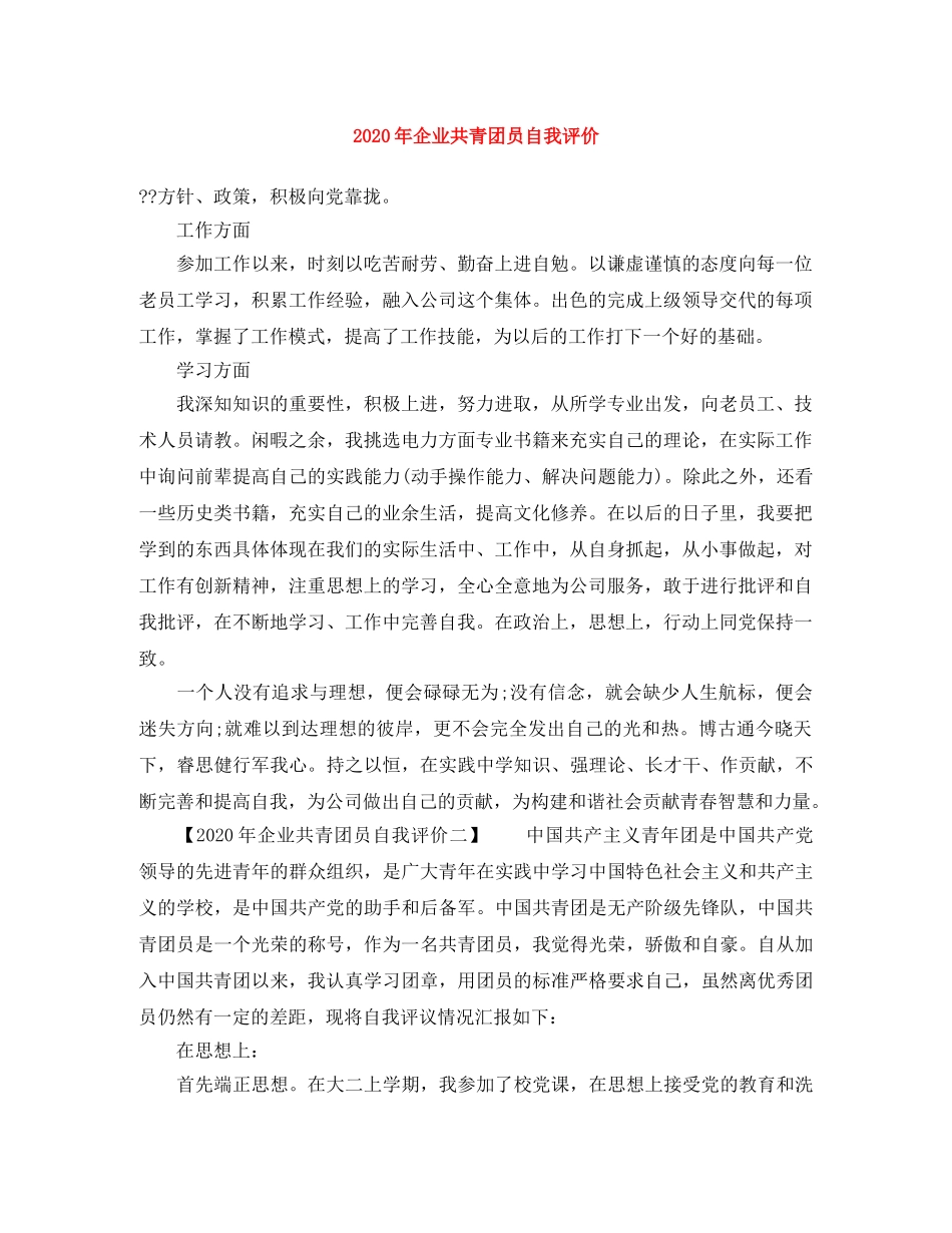 2020年企业共青团员自我评价 _第1页