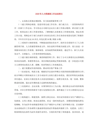 2020年人力资源部工作总结例文 