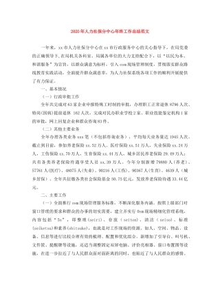 2020年人力社保分中心年终工作总结范文 