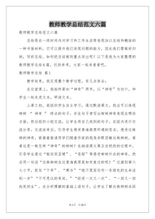 教师教学参考总结范本六篇