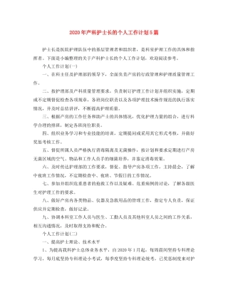 2020年产科护士长的个人工作计划5篇 