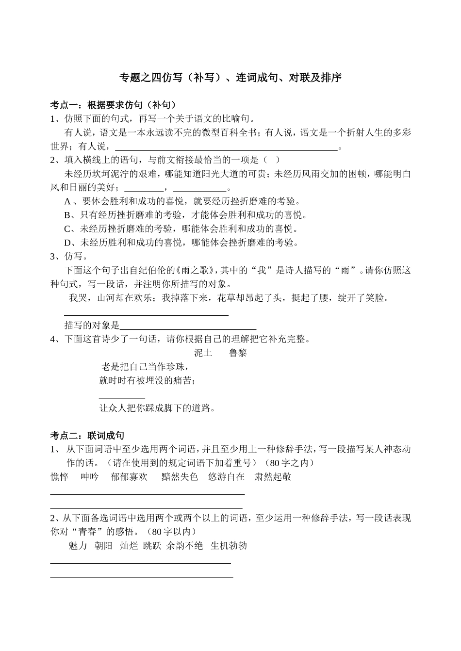 专题之四仿写_第1页