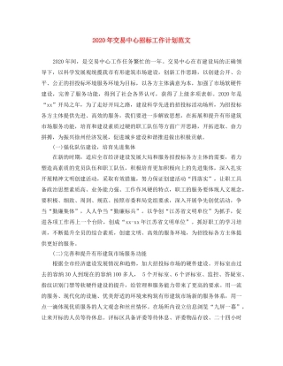 2020年交易中心招标工作计划范文 