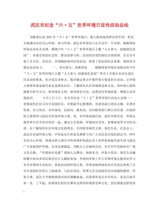 武汉市纪念六五世界环境日宣传活动总结