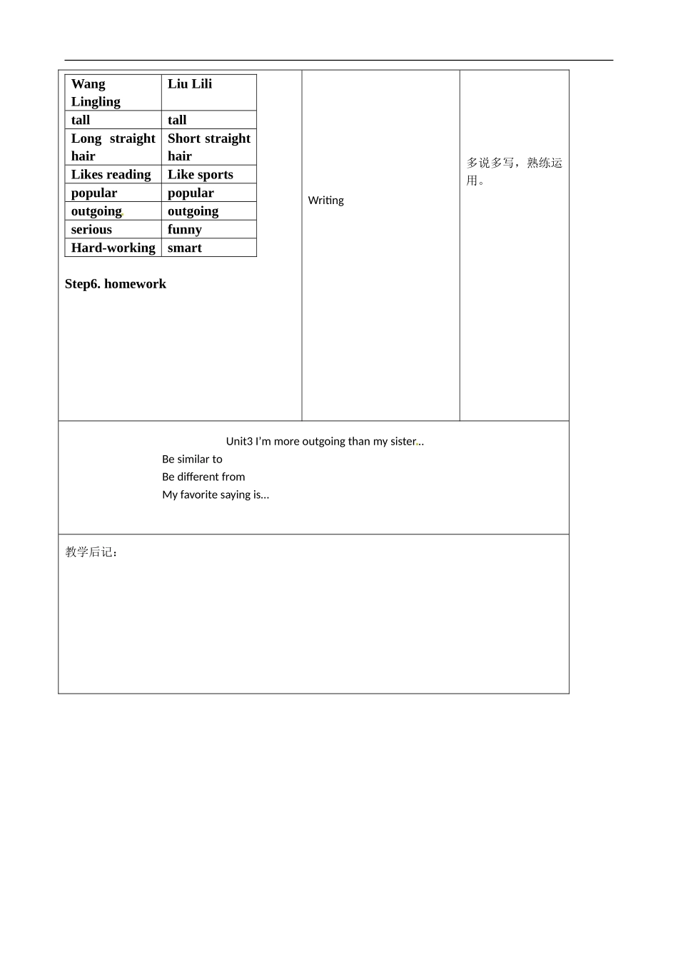 八年级英语教案：Unit3I’mmoreoutgoingthanmysister5_第3页