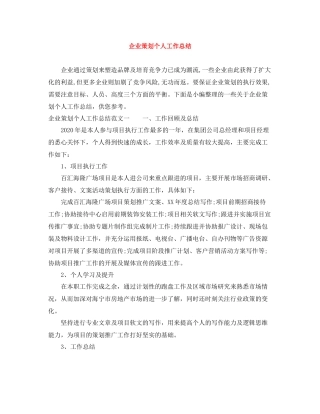 企业策划个人工作总结
