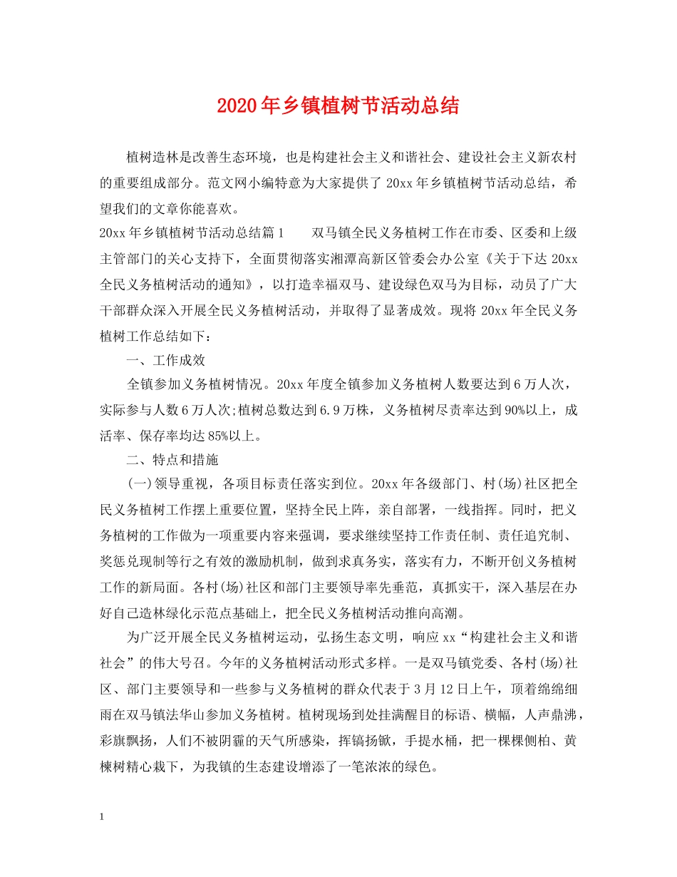 2020年乡镇植树节活动总结 _第1页