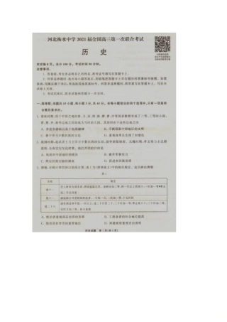 2021届河北衡水高三上学期历史综合练习（扫描版，有答案和详解）