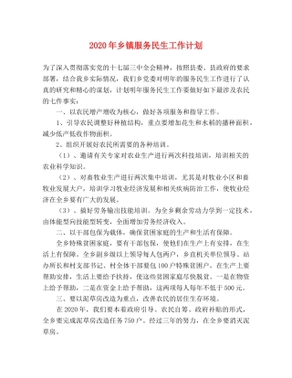 2020年乡镇服务民生工作计划 