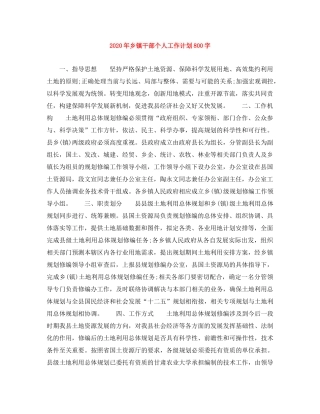 2020年乡镇干部个人工作计划800字 