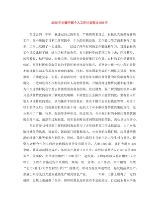 2020年乡镇干部个人工作计划范文800字 
