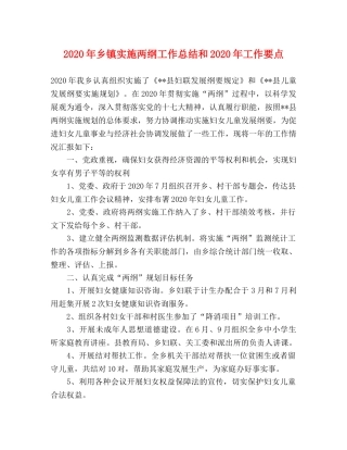 2020年乡镇实施两纲工作总结和2020年工作要点 