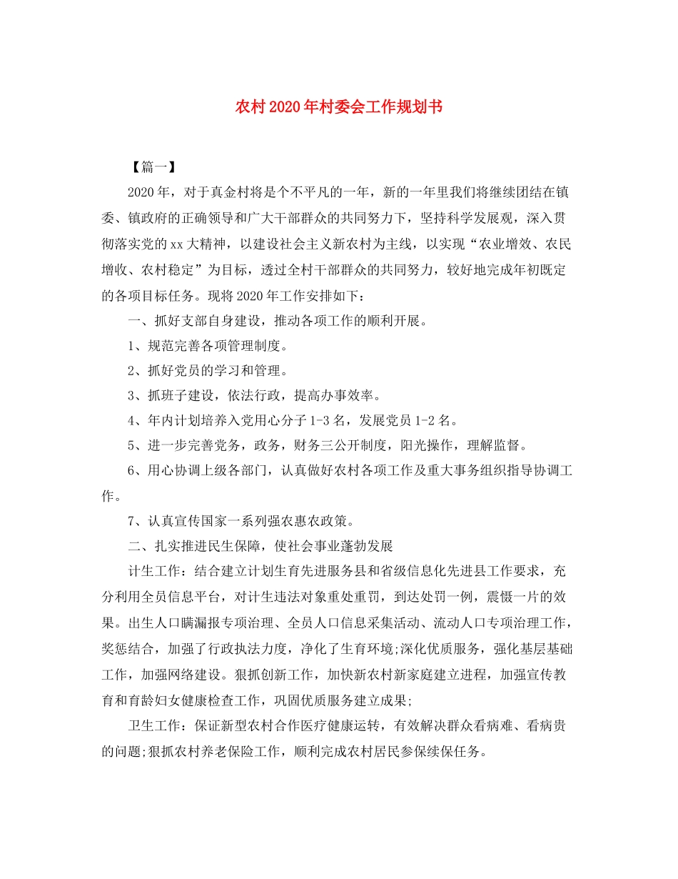 农村年村委会工作规划书_第1页