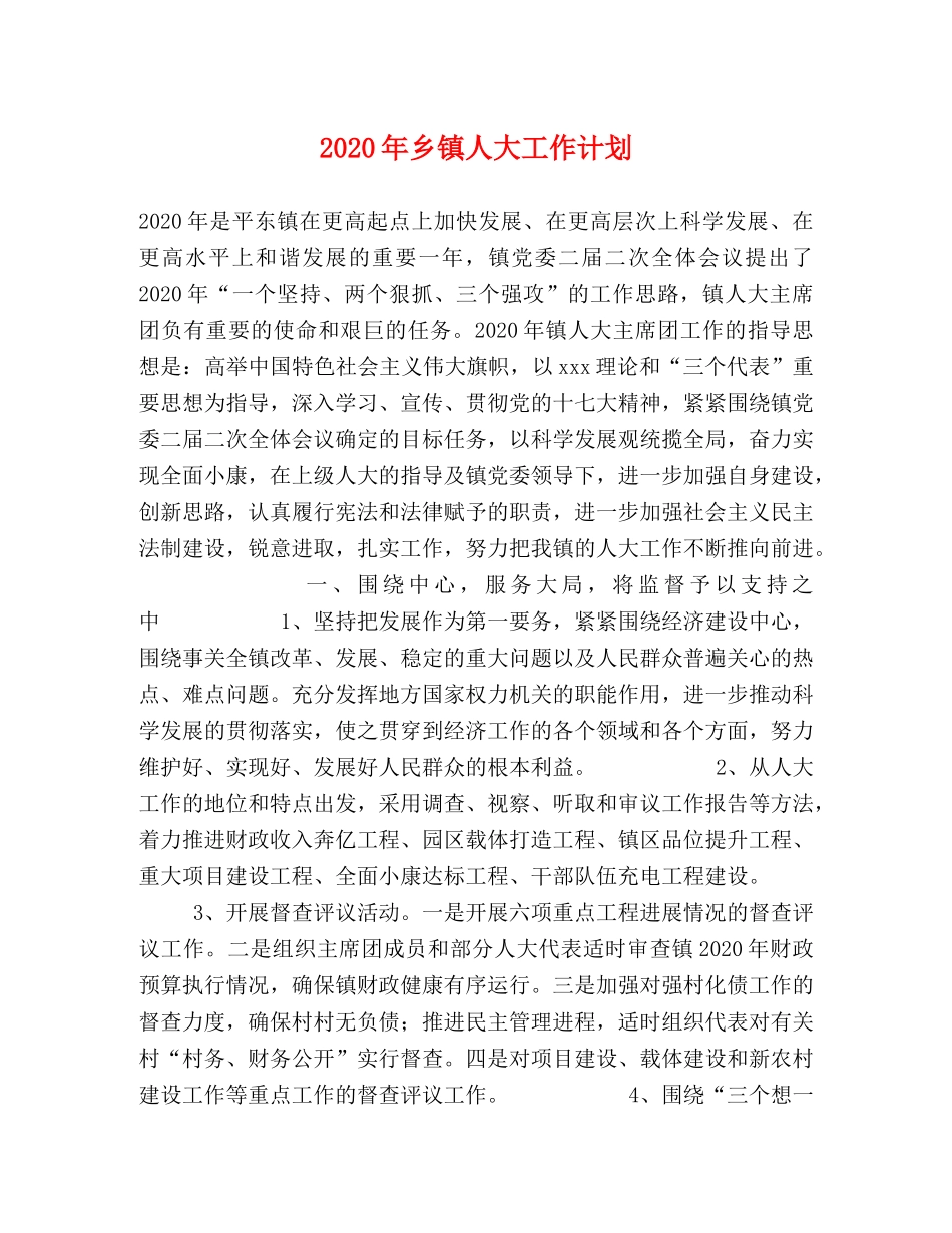 2020年乡镇人大工作计划 _第1页