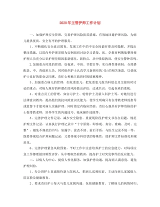 2020年主管护师工作计划 